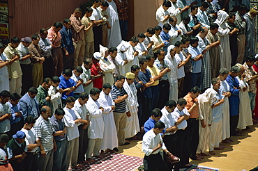 Friday prayers at mosque in Djemaa el Fna, Marrakech, Morocco, North Africa, Africa