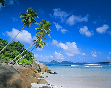 Anse Severe, La Digue with Praslin island in the background, Seychelles, Indian Ocean, Africa