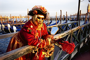 Portrait of a person dressed in carnival mask and costume, Venice Carnival, Venice, Veneto, Italy, Europe