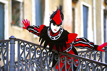 Portrait of a person dressed in mask and costume taking part in Carnival, Venice Carnival, Venice, Veneto, Italy, Europe