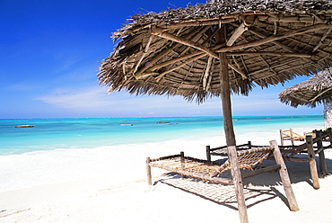 Beach parasol overlooking Indian Ocean, Jambiani beach, island of Zanzibar, Tanzania, East Africa, Africa