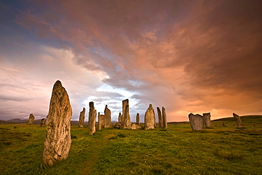 Standing Stones of Callanish at dawn, Callanish, near Carloway, Isle of Lewis, Outer Hebrides, Scotland, United Kingdom, Europe