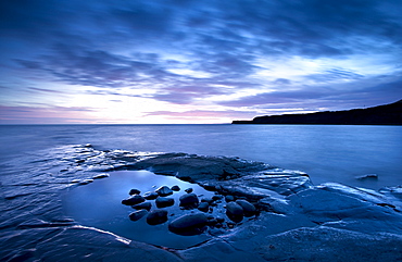 Kimmeridge Bay at dusk, Perbeck District, Dorset, England, United Kingdom, Europe