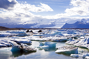 Icebergs in glacial lagoon at Jokulsarlon, Iceland, Polar Regions