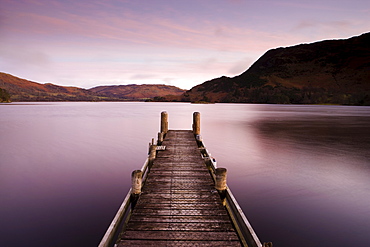 Jetty on Ullswater at dawn, Glenridding Village, Lake District National Park, Cumbria, England, United Kingdom, Europe