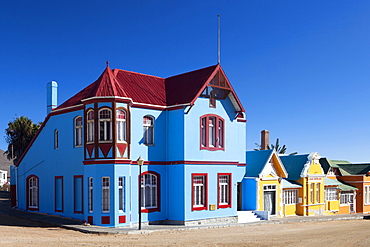 Colourful houses of Germanic design in the coastal town of Luderitz, Namibia, Africa