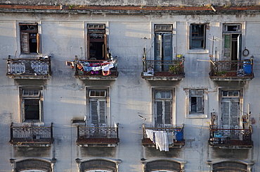 Balconies of a dilapidated apartment building, Havana Centro, Cuba