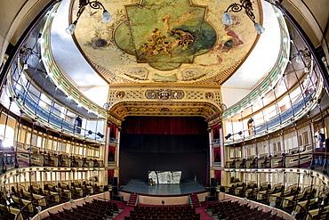 Interior of Teatro Tomas Terry, shot with fisheye lens, Parque Jose Marti, Cienfuegos, UNESCO World Heritage Site, Cuba, West Indies, Central America