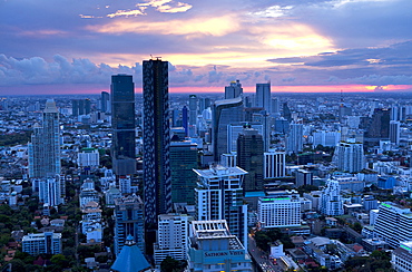 View over Bangkok at sunset from the Vertigo Bar on the roof the Banyan Tree Hotel, Bangkok, Thailand, Southeast Asia, Asia