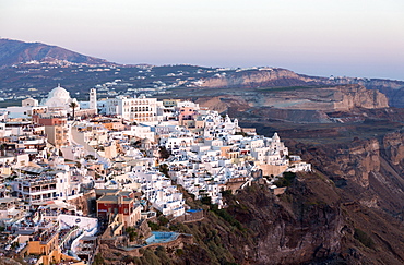 View of Fira with its domed churches and whitewashed houses, Santorini, Cyclades, Greek Islands, Greece, Europe