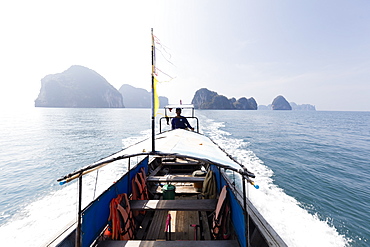 Traditional longtail boat with the Koh Hong Islands in the background, Krabi Coast, Krabi, Thailand, Southeast Asia, Asia