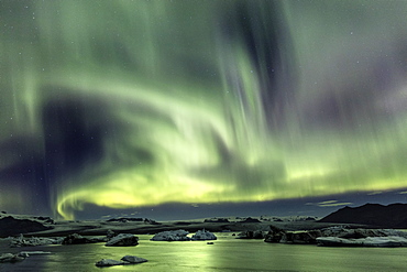 Aurora Borealis (Northern Lights) over Jokulsarlon Glacial Lagoon, South Iceland, Polar Regions