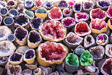 Minerals for sale to tourists as souvenirs on side of road in Tiz n Tichka Pass oer Atlas mountains, Morocco, North Africa, Africa