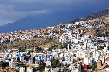 View over Chefchaouen (Chaouen)  (The Blue City), Morocco, North Africa, Africa