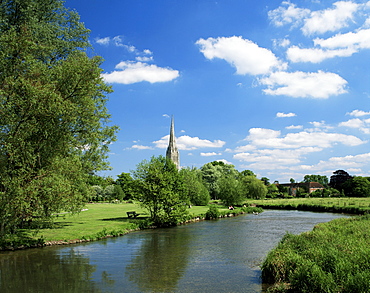 Salisbury cathedral and river, Wiltshire, England, United Kingdom, Europe