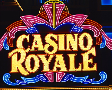 Close-up of neon sign for Casino Royale at night in Las Vegas, Nevada, United States of America, North America