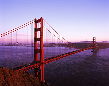 Golden Gate Bridge in evening light, San Francisco, California, United States of America, North America