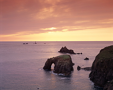 Sunset over Lands End, Cornwall, England, United Kingdom, Europe