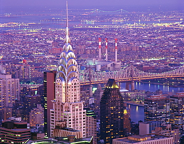 Aerial view over Manhattan, including the Chrysler Building, New York City, New York, United States of America, North America