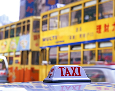 Taxi and buses in Causeway Bay, Hong Kong, China, Asia