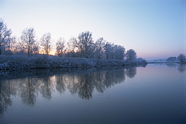 Winter landscape of the River Bure at sunset in Norfolk, England, United Kingdom, Europe