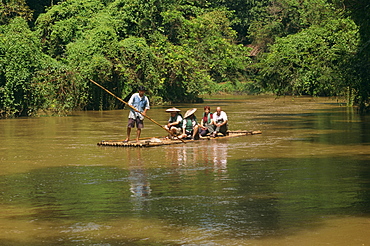 Tourists rafting on the Ping river at the Chiang Dao elephant training centre, in Chiang Mai, Thailand, Southeast Asia, Asia