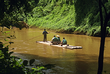 Tourists rafting on the Ping river at the Chiang Dao elephant training centre, in Chiang Mai, Thailand, Southeast Asia, Asia