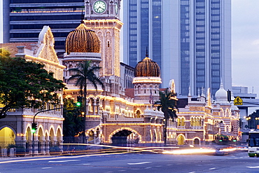 Sultan Abdu Samad building, Kuala Lumpur Law Court, illuminated at night, Kuala Lumpur, Malaysia, Southeast Asia, Asia