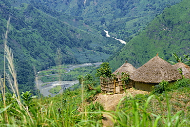 Native huts in a valley near Uriva, Zaire, Africa