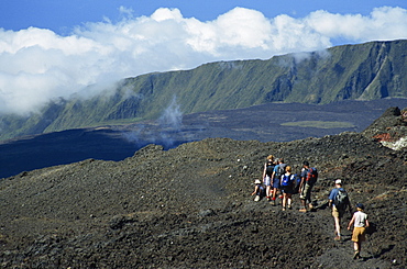 South east coast from Dolomieu Crater, Piton de la Fournaise, Reunion, Indian Ocean, Africa