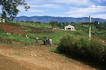 People leaving church on a Sunday, Fort Portal, Uganda, East Africa, Africa