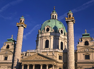 Pillars and dome of the Karlskirche in Vienna, Austria, Europe