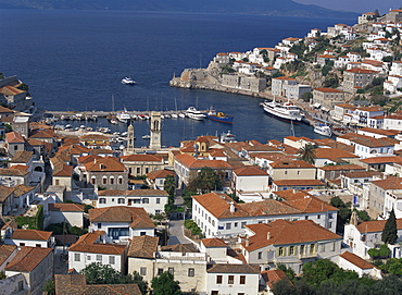 Hydra port and town, Hydra, Greek Islands, Greece, Europe