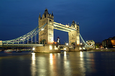 UK London, Tower Bridge and Gherkin at dusk