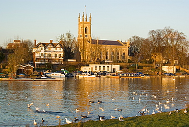 Hampton church and River Thames, Surrey, England, United Kingdom, Europe