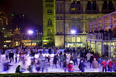 Ice skating outside the Natural History Museum, London, England, United Kingdom, Europe