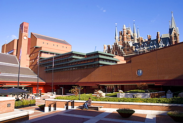 British Library and St. Pancras station beyond, London, England, United Kingdom, Europe