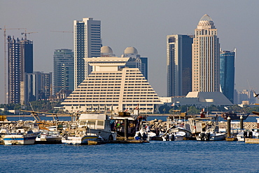 Doha Bay and city skyline, Doha, Qatar, Middle East