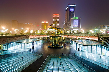 Tianfu Square at night, Chengdu, Sichuan, China, Asia