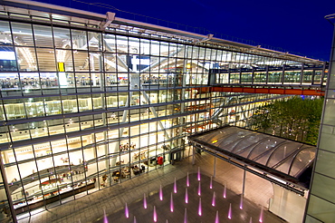 Heathrow Airport Terminal 5 building at dusk, London, England, United Kingdom, Europe