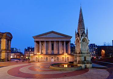 Chamberlain Square at dusk, Birmingham, Midlands, England, United Kingdom, Europe