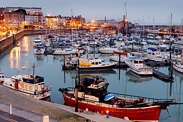 Ramsgate harbour at dusk, Thanet, Kent, England, United Kingdom, Europe