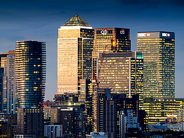 Canary Wharf, Docklands, view from Greenwich, London, England, United Kingdom, Europe