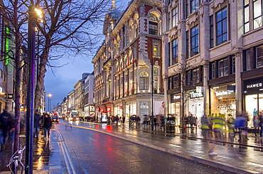 Rainy dusk on Oxford Street, London, England, United Kingdom, Europe