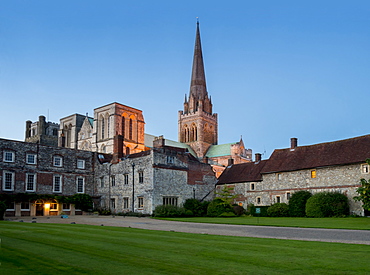 Chichester Cathedral dusk, Chichester, West Sussex, England, United Kingdom, Europe