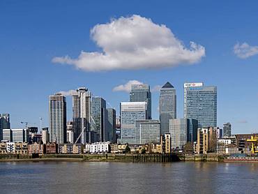 Canary Wharf office towers from Greenwich North, Docklands, London, England, United Kingdom, Europe