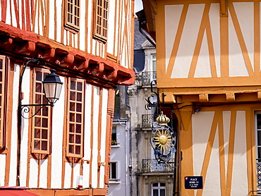 Medieval half timbered buildings in old city, Vannes, Brittany, France, Europe