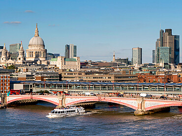 View of the City of London with Blackfriars Bridge over the River Thames and St. Paul's Cathedral, London, England, United Kingdom, Europe