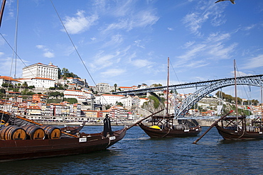 River Douro and port barges, Porto, Portugal, Europe