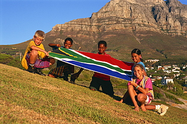 Children with national flag, South Africa, Africa